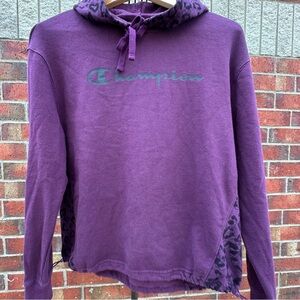 Champion Violet Hoodie Leopard Accents Side Drawstring Sweatshirt S